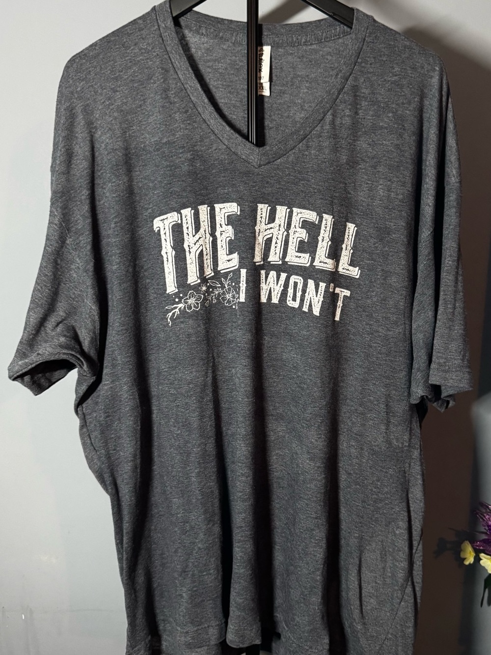 Fuller “The Hell I Won’t” Graphic Tee XXXL Gray V Neck Oversized
